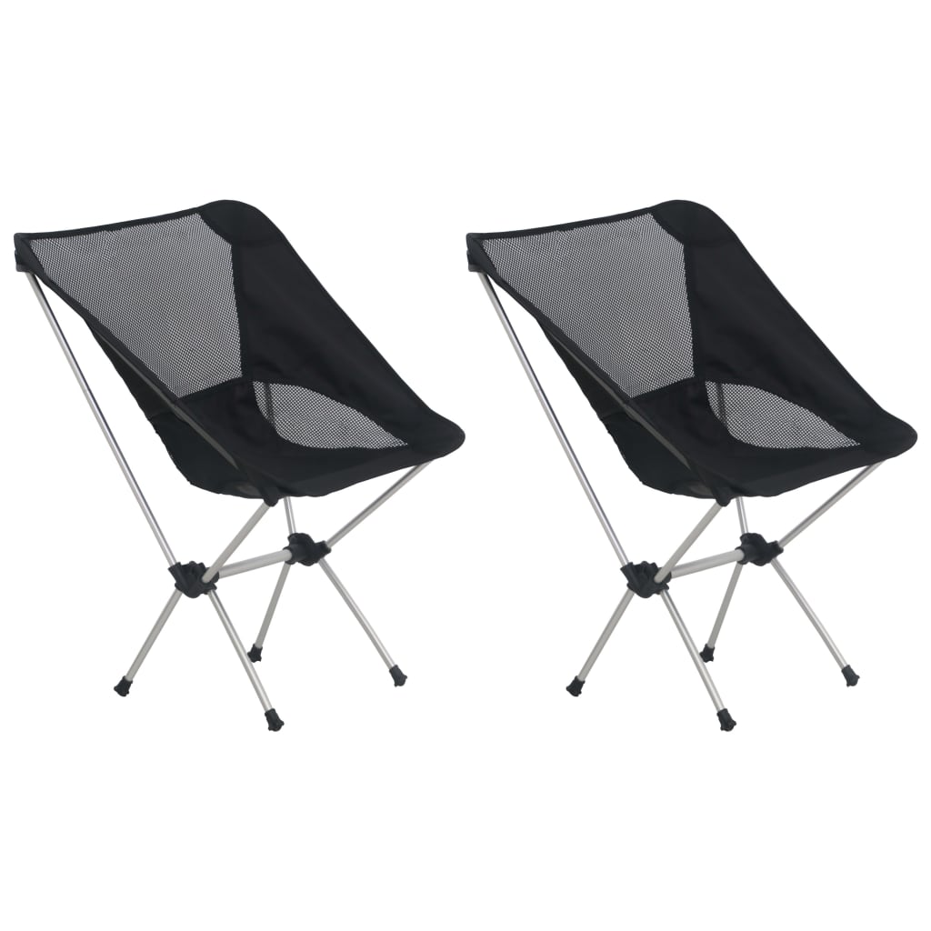 Zwarte vidaXL campingstoelen met een stevig aluminium frame, zijaanzicht.