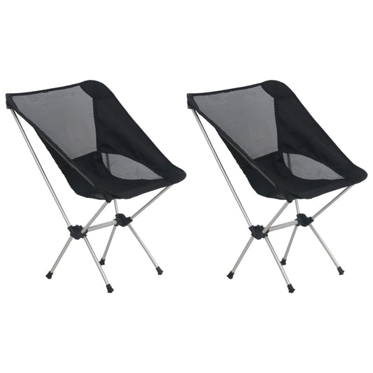 Zwarte vidaXL campingstoelen met een stevig aluminium frame, zijaanzicht.