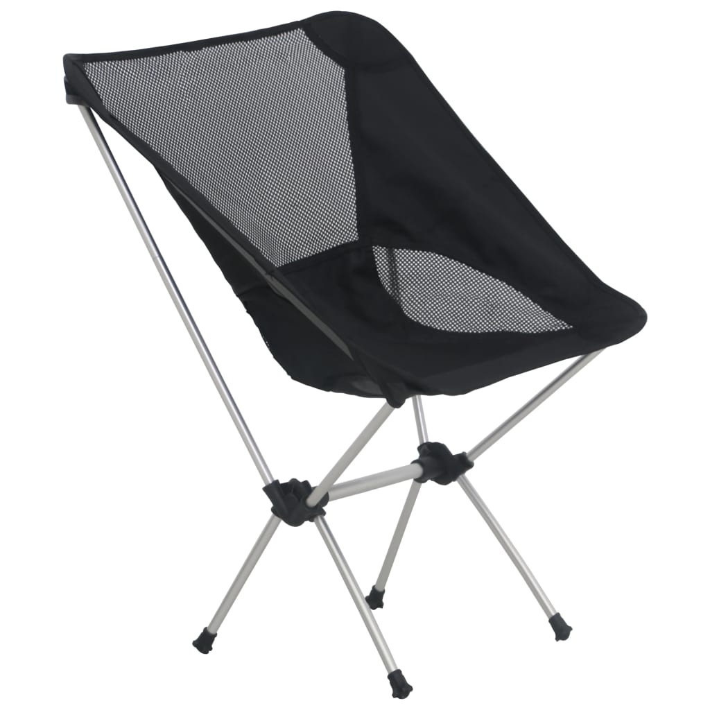 Zijaanzicht van de vidaXL campingstoel met zwart gaas en aluminium frame.