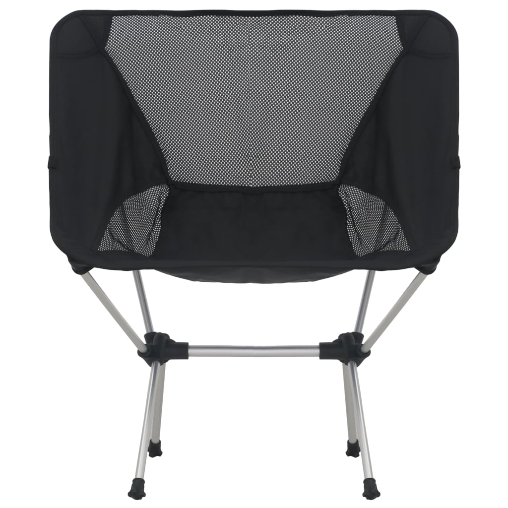 Zwart vidaXL campingstoel met mesh rugleuning, zijaanzicht.