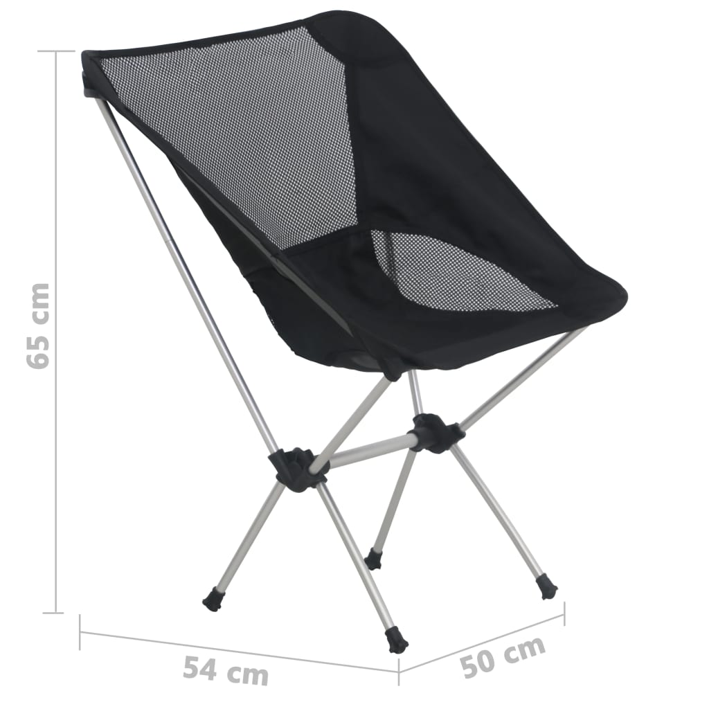 Zijaanzicht van de vidaXL campingstoel met zwarte mesh zitting en aluminium frame.