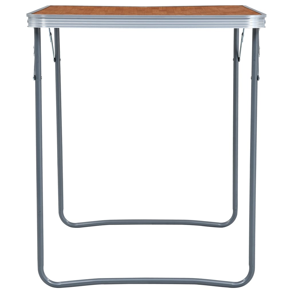 Detail van de vidaXL campingtafel met metalen frame, zijaanzicht met houten tafelblad.