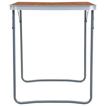Detail van de vidaXL campingtafel met metalen frame, zijaanzicht met houten tafelblad.