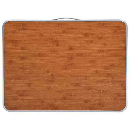 Bovenaanzicht van de vidaXL inklapbare campingtafel met een houten uitstraling en metalen rand.
