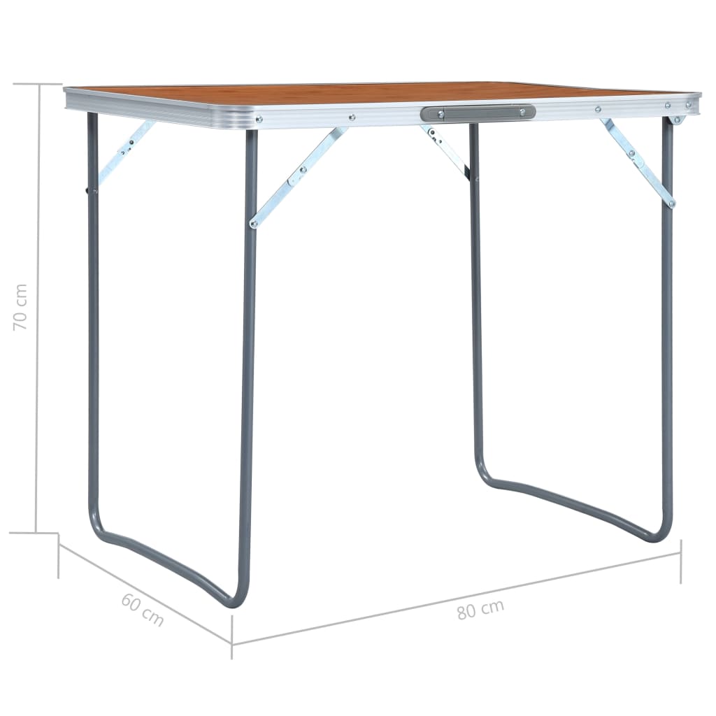 Detail van de vidaXL inklapbare campingtafel met metalen frame, zijaanzicht met afmetingen.
