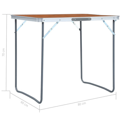 Detail van de vidaXL inklapbare campingtafel met metalen frame, zijaanzicht met afmetingen.