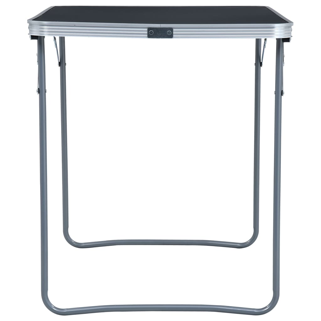 Zijaanzicht van de vidaXL campingtafel met metalen frame, grijs en inklapbaar.