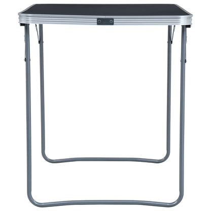 Zijaanzicht van de vidaXL campingtafel met metalen frame, grijs en inklapbaar.