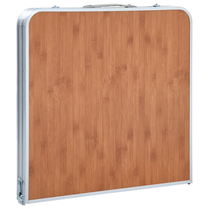 Inklapbare vidaXL campingtafel met een houten look, zijaanzicht van het gesloten model.