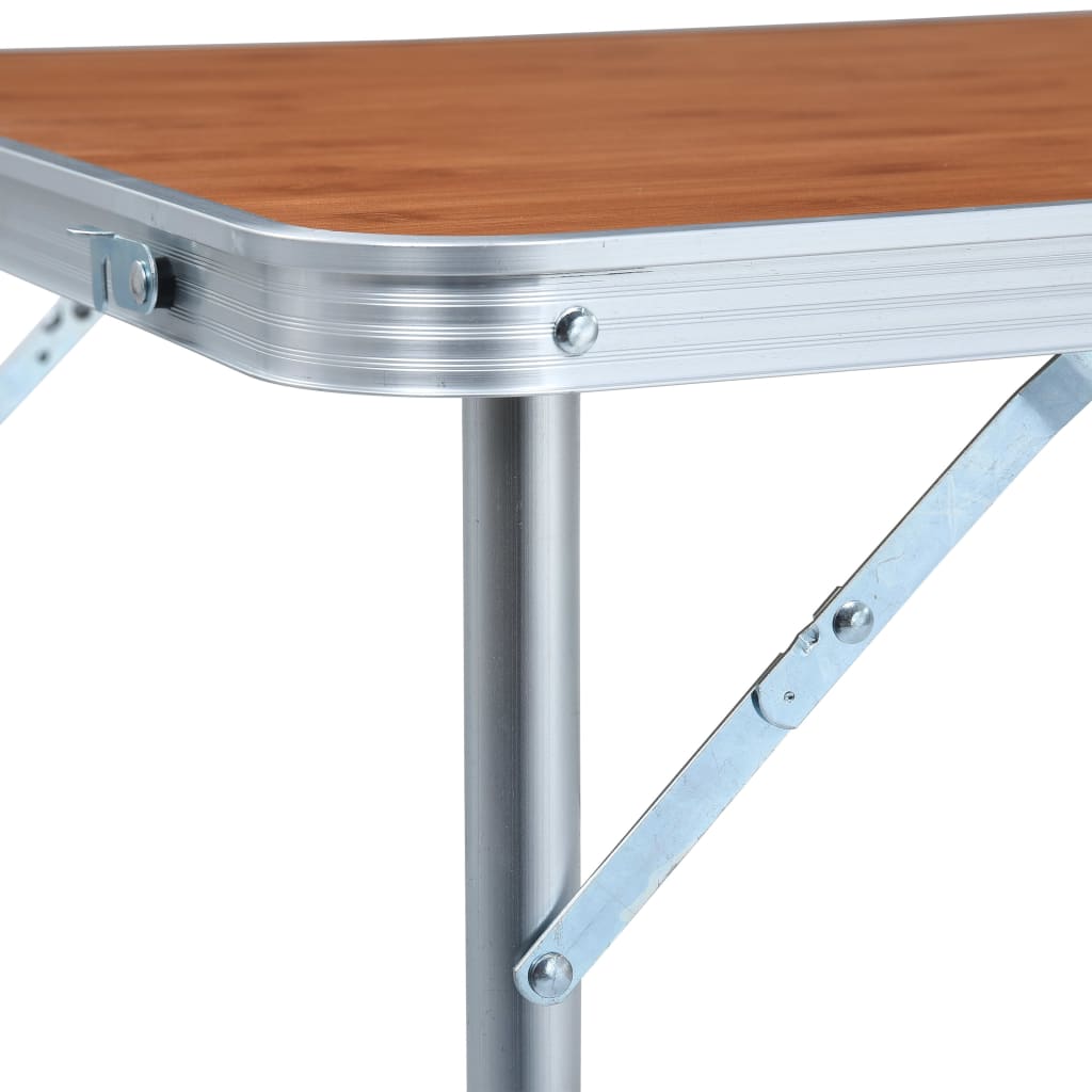Detail van de stevige aluminium hoek van de vidaXL campingtafel met MDF tafelblad.