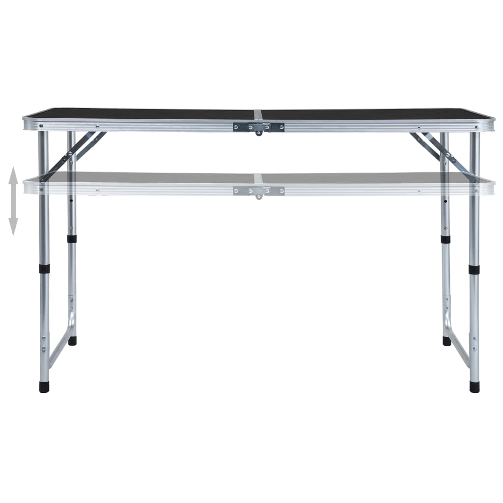 Zijaanzicht van de vidaXL campingtafel met verstelbare poten in grijs aluminium.