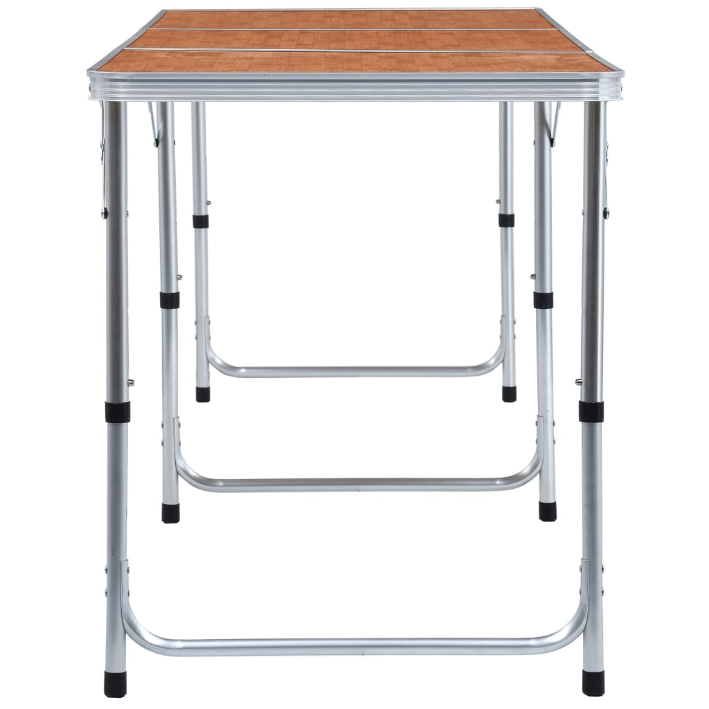 Detail van de vidaXL campingtafel met een lichtgewicht aluminium frame en houten tafelblad.