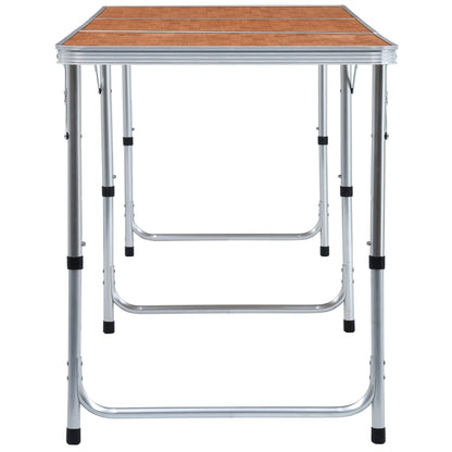 Detail van de vidaXL campingtafel met een lichtgewicht aluminium frame en houten tafelblad.