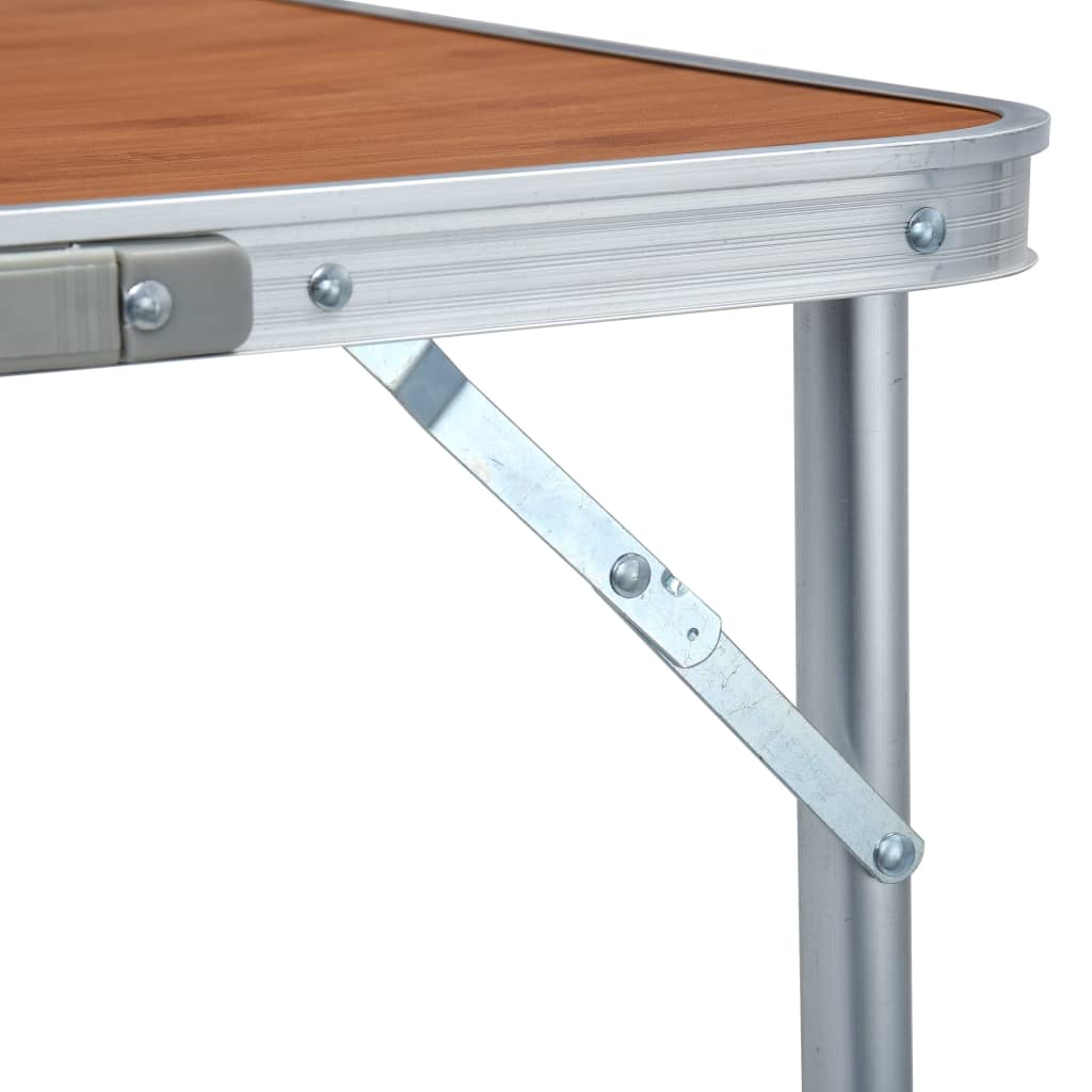Detail van de stevige aluminium constructie en verstelbare poot van de vidaXL campingtafel.