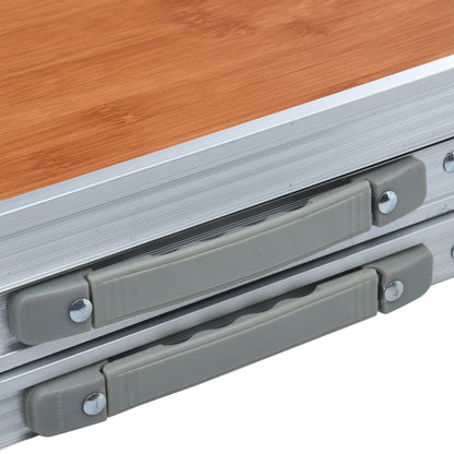 Detail van de inklapbare vidaXL campingtafel met handgrepen en aluminium rand.