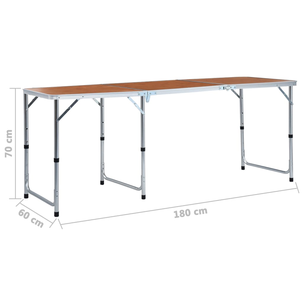 Zijaanzicht van de vidaXL inklapbare campingtafel, met afmetingen 180x60 cm en hoogte 70 cm.