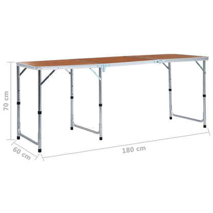 Zijaanzicht van de vidaXL inklapbare campingtafel, met afmetingen 180x60 cm en hoogte 70 cm.
