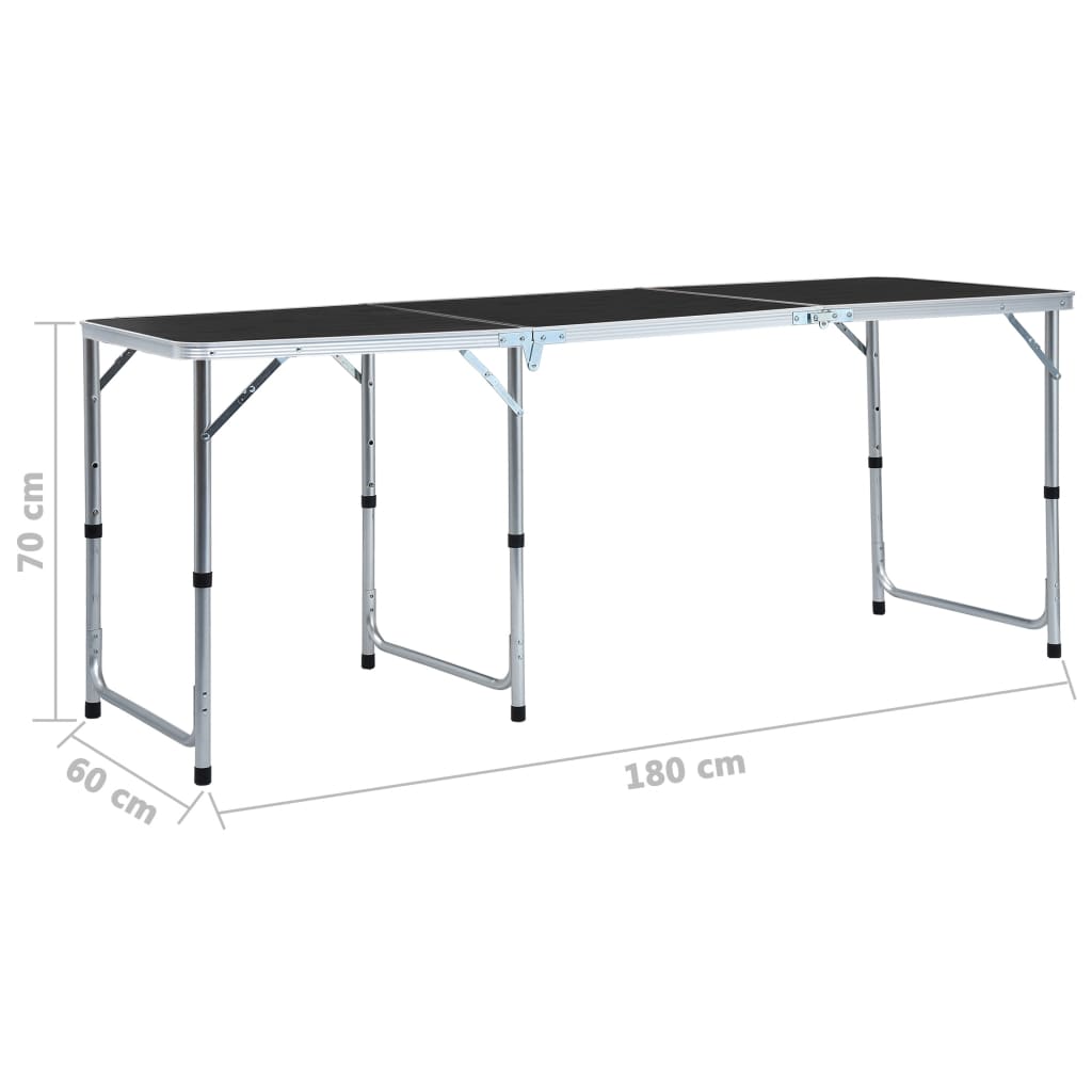 Zijaanzicht van de vidaXL inklapbare campingtafel, 180x60 cm, in grijs met verstelbare poten.