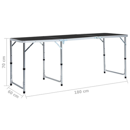 Zijaanzicht van de vidaXL inklapbare campingtafel, 180x60 cm, in grijs met verstelbare poten.