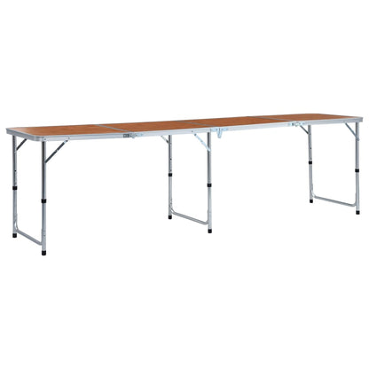 Inklapbare vidaXL campingtafel van 240x60 cm met aluminium frame en houten tafelblad.