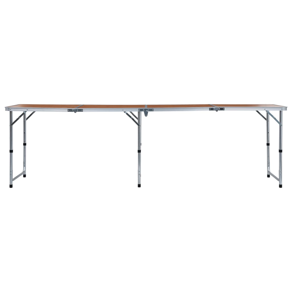 Zijaanzicht van de vidaXL inklapbare campingtafel van 240x60 cm met aluminium frame.