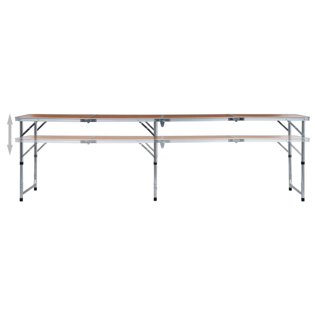 Zijaanzicht van de vidaXL inklapbare campingtafel, met verstelbare poten en aluminium frame.