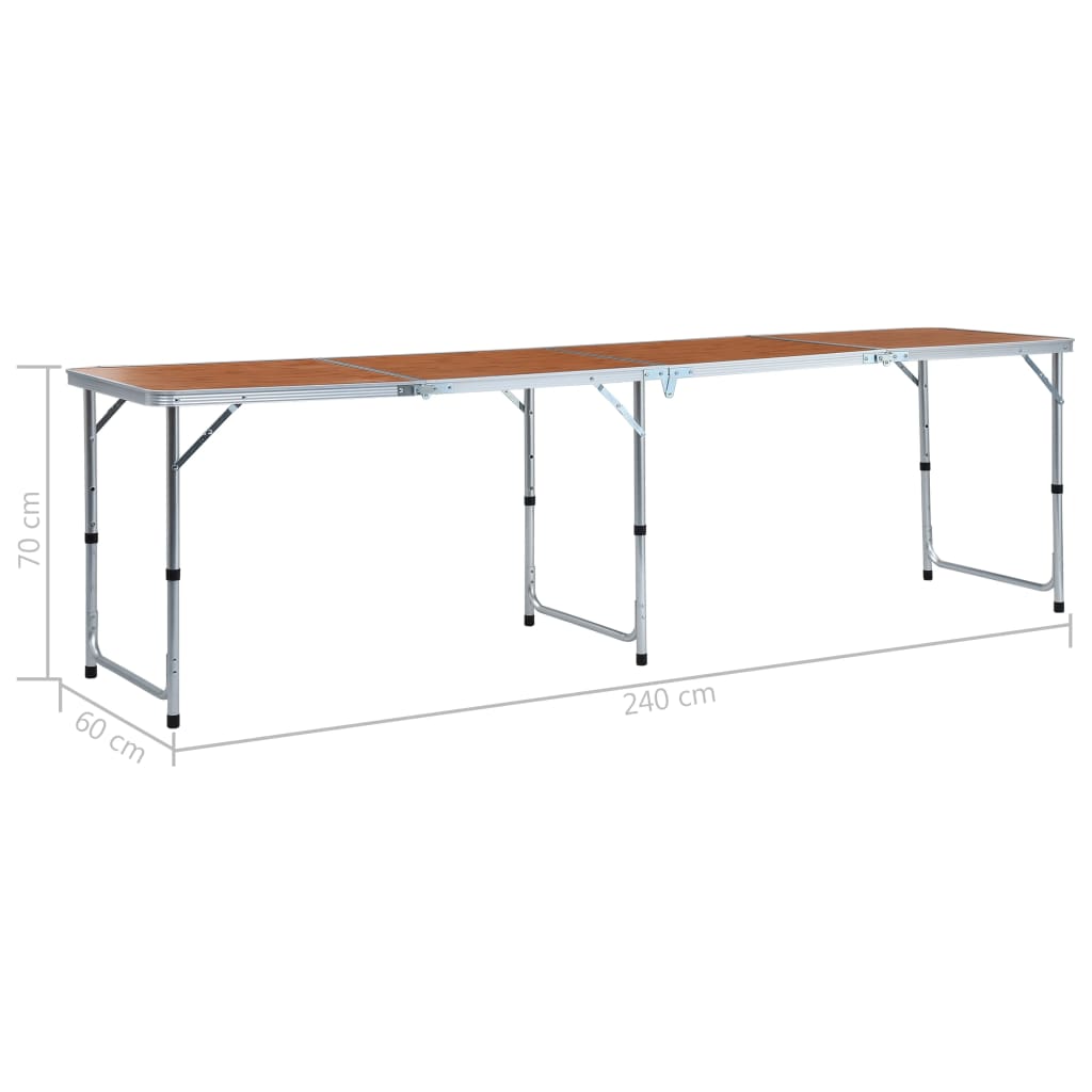 Detail van de vidaXL inklapbare campingtafel met afmetingen 240x60 cm en verstelbare hoogte.