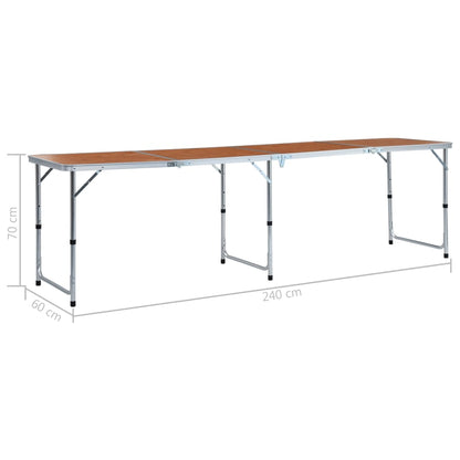Detail van de vidaXL inklapbare campingtafel met afmetingen 240x60 cm en verstelbare hoogte.