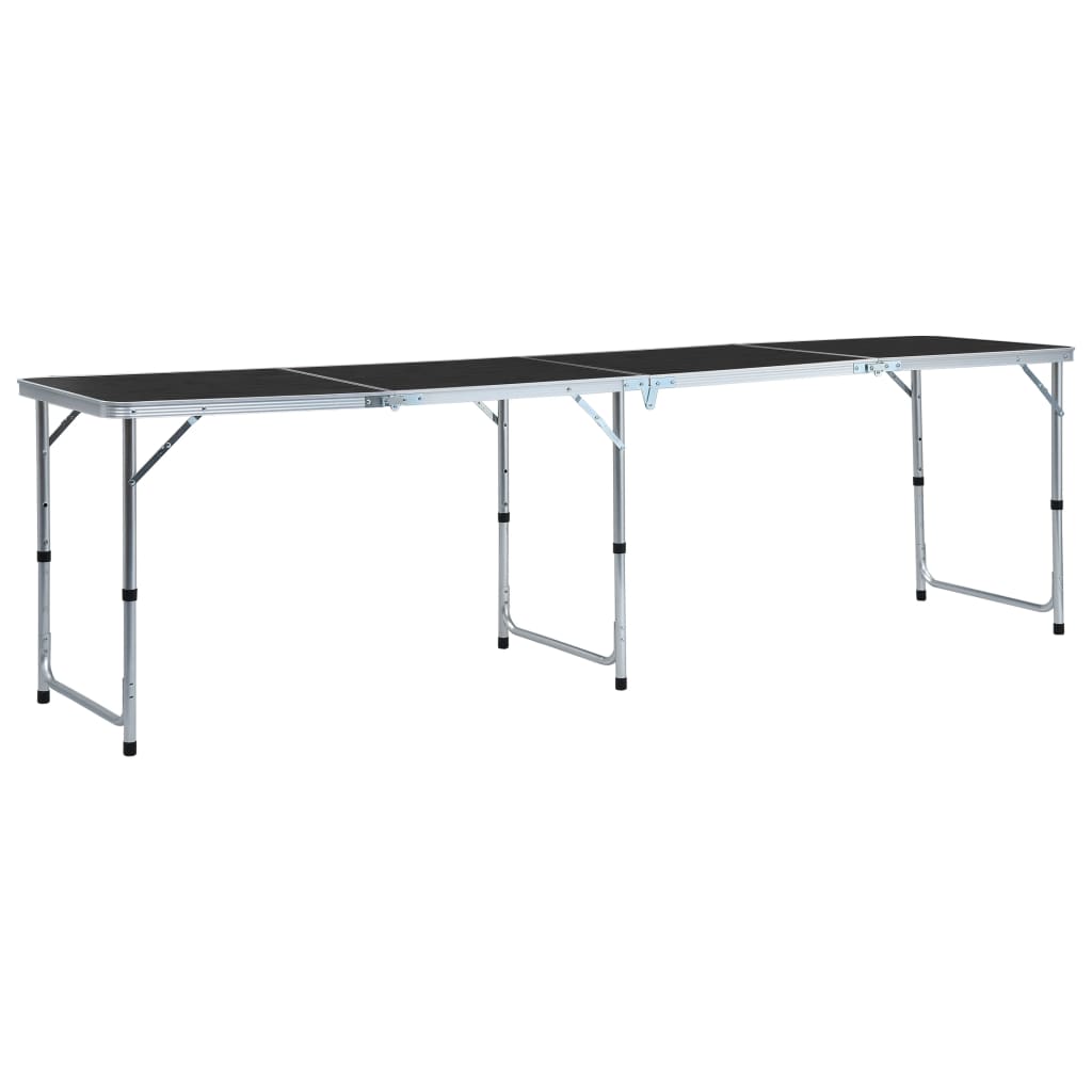 Inklapbare vidaXL campingtafel van 240x60 cm in grijs aluminium met verstelbare hoogte.
