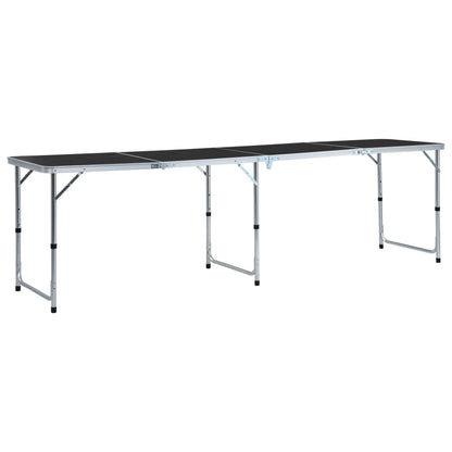 Inklapbare vidaXL campingtafel van 240x60 cm in grijs aluminium met verstelbare hoogte.