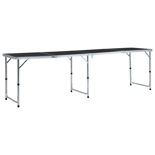 Inklapbare vidaXL campingtafel van 240x60 cm in grijs aluminium met verstelbare hoogte.