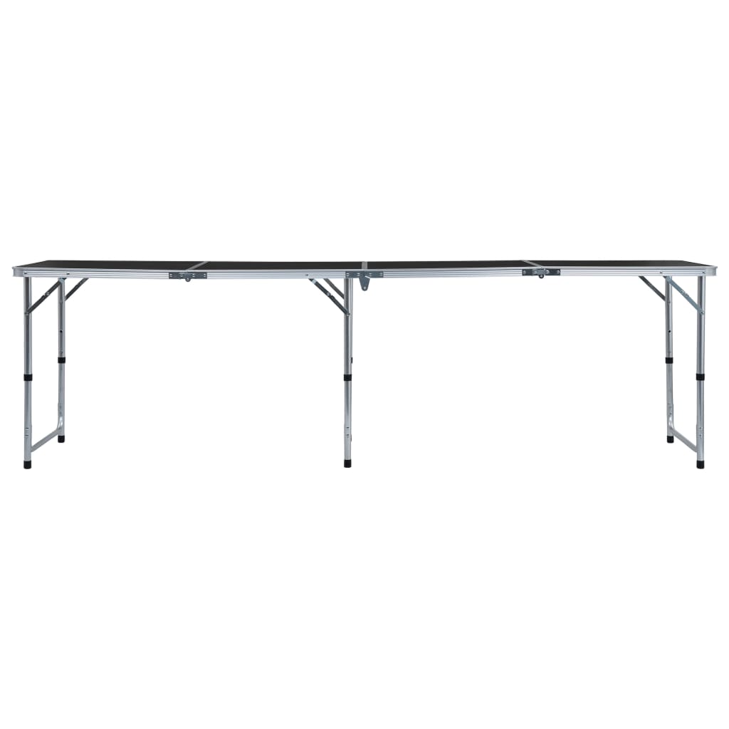 Zijaanzicht van de vidaXL inklapbare campingtafel in grijs aluminium, volledig uitgeklapt.