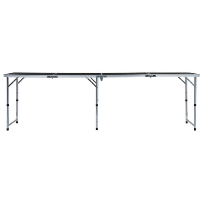 Zijaanzicht van de vidaXL inklapbare campingtafel in grijs aluminium, volledig uitgeklapt.
