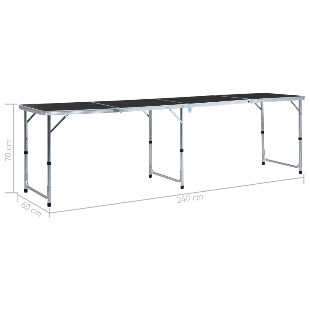 Detail van de vidaXL inklapbare campingtafel met verstelbare hoogte en afmetingen.