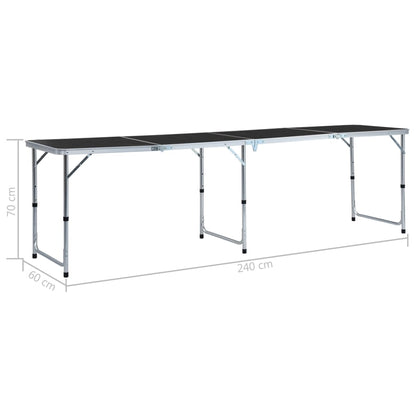 Detail van de vidaXL inklapbare campingtafel met verstelbare hoogte en afmetingen.