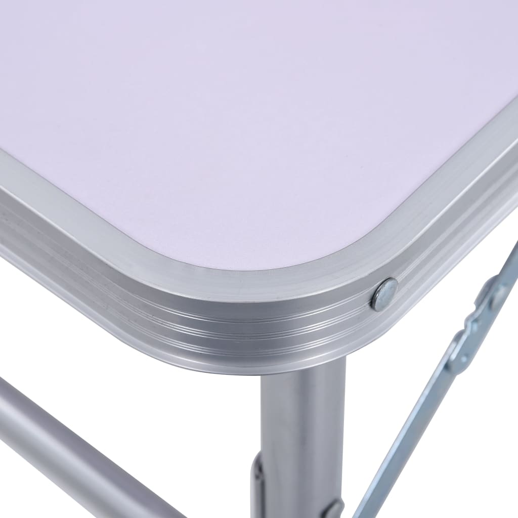 Detail van de witte vidaXL campingtafel met aluminium rand en inklapmechanisme.