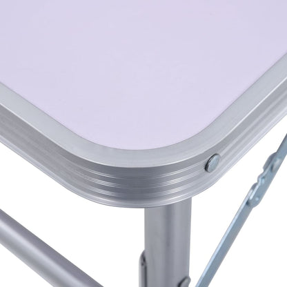 Detail van de witte vidaXL campingtafel met aluminium rand en inklapmechanisme.