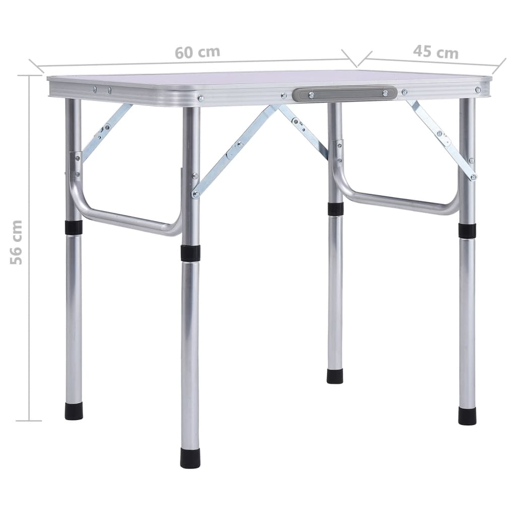 Detail van de vidaXL campingtafel met inklapbaar aluminium frame en afmetingen van 60x45 cm.