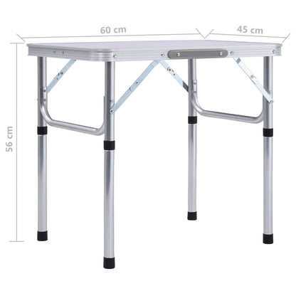 Detail van de vidaXL campingtafel met inklapbaar aluminium frame en afmetingen van 60x45 cm.