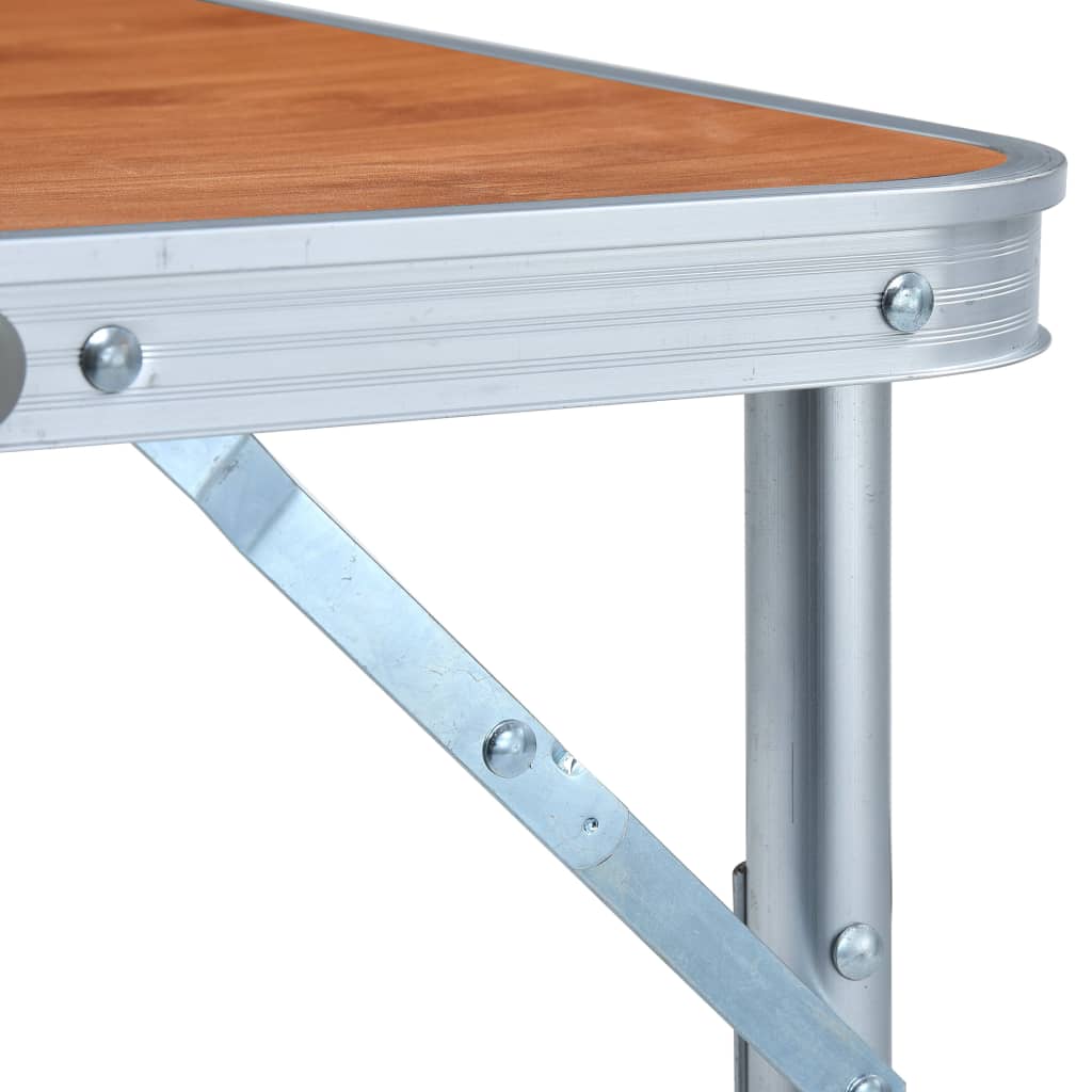 Detail van het stevige aluminium frame en MDF tafelblad van de vidaXL campingtafel.