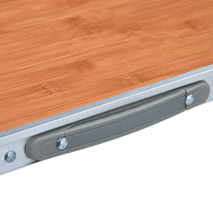 Detail van het draaghandvat van de vidaXL inklapbare campingtafel met MDF tafelblad.