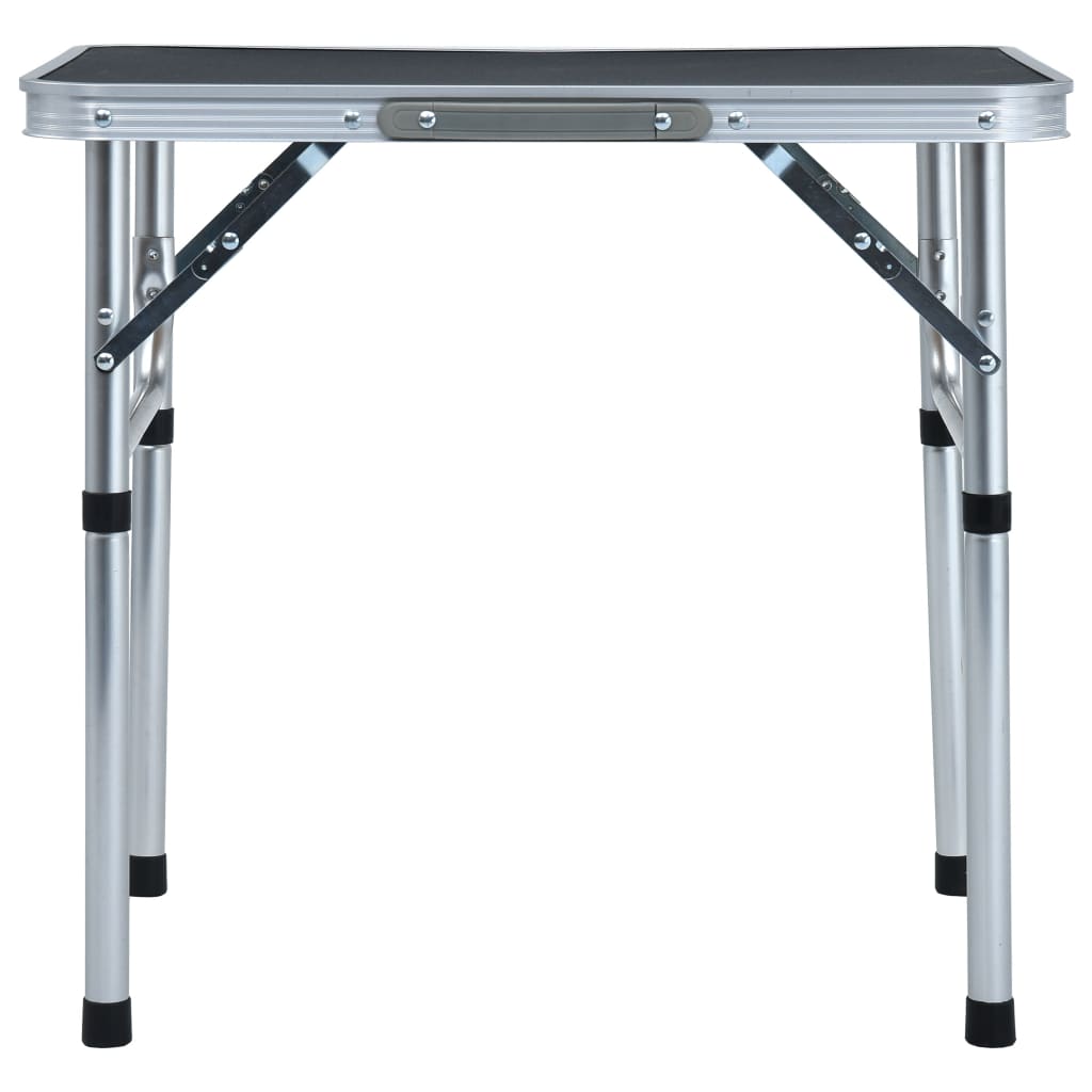 Zijaanzicht van de vidaXL inklapbare campingtafel met aluminium frame en grijze bovenkant.