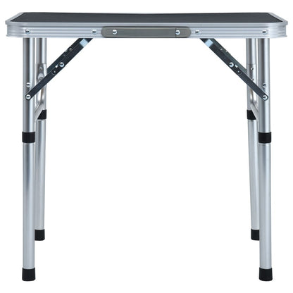 Zijaanzicht van de vidaXL inklapbare campingtafel met aluminium frame en grijze bovenkant.