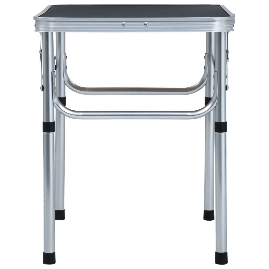 Zijaanzicht van de vidaXL inklapbare campingtafel met aluminium frame en zwart tafelblad.