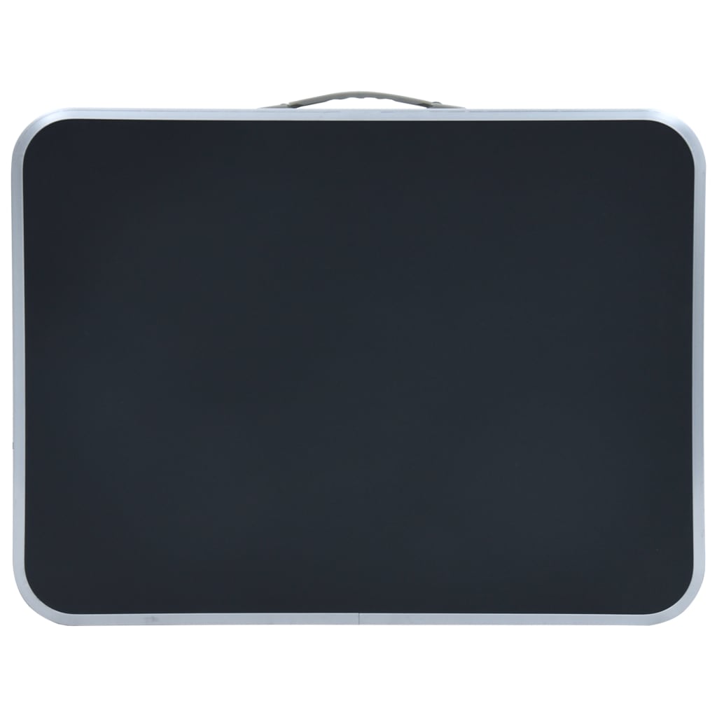 Zijaanzicht van de grijze vidaXL campingtafel, ingeklapt en met handvat.