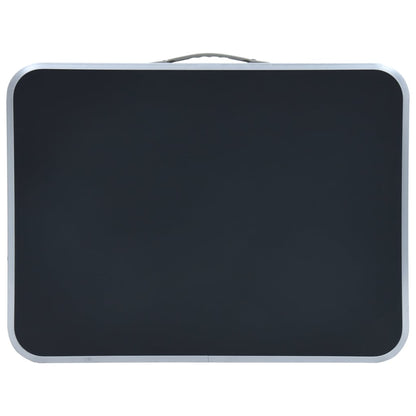 Zijaanzicht van de grijze vidaXL campingtafel, ingeklapt en met handvat.