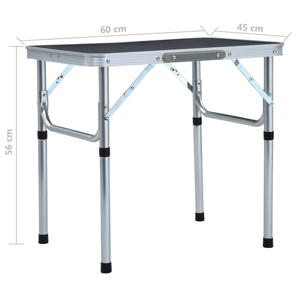 Detail van de vidaXL campingtafel met een inklapbaar aluminium ontwerp en afmetingen van 60x45 cm.