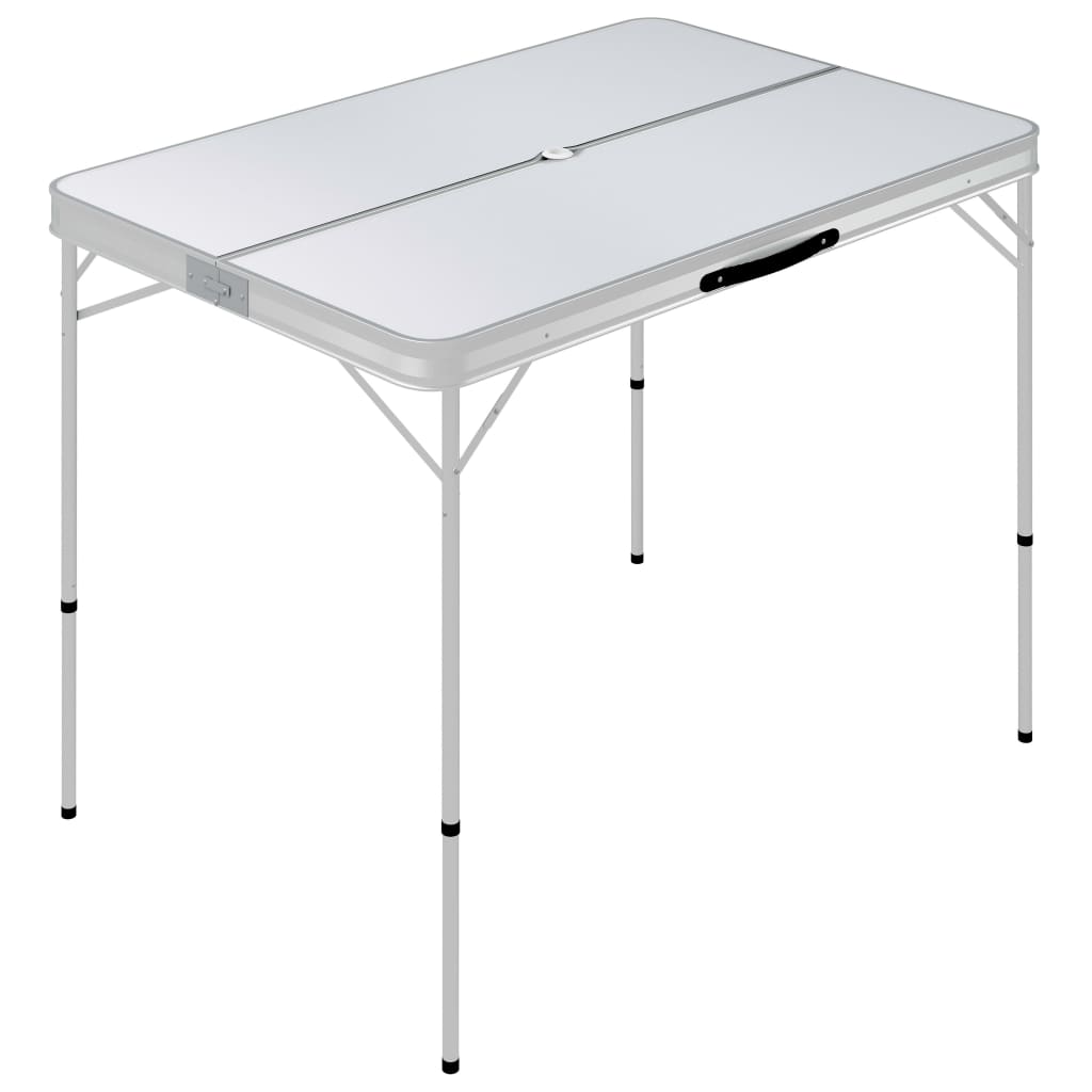 Zijaanzicht van de vidaXL inklapbare campingtafel in wit met een stevig aluminium frame.