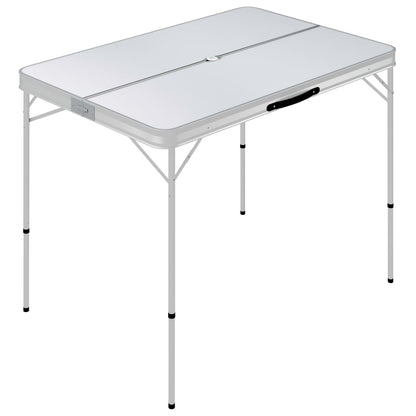 Zijaanzicht van de vidaXL inklapbare campingtafel in wit met een stevig aluminium frame.