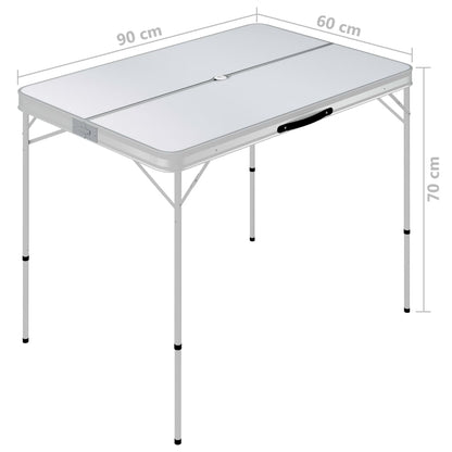 Detail van de vidaXL inklapbare campingtafel met afmetingen en draaghandvat.